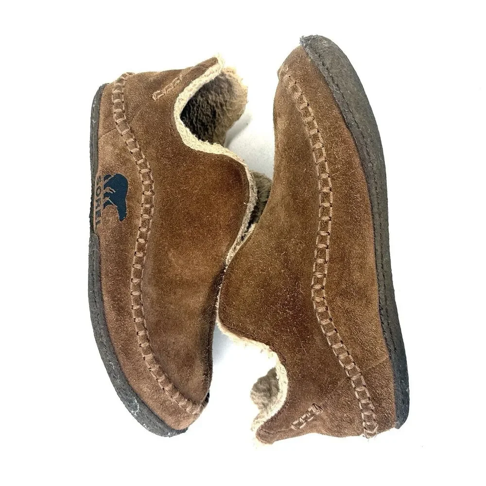 Sorel Manawan Brown Leather Slip On Moccasin Slipper NM1466-251 Mens Size 9